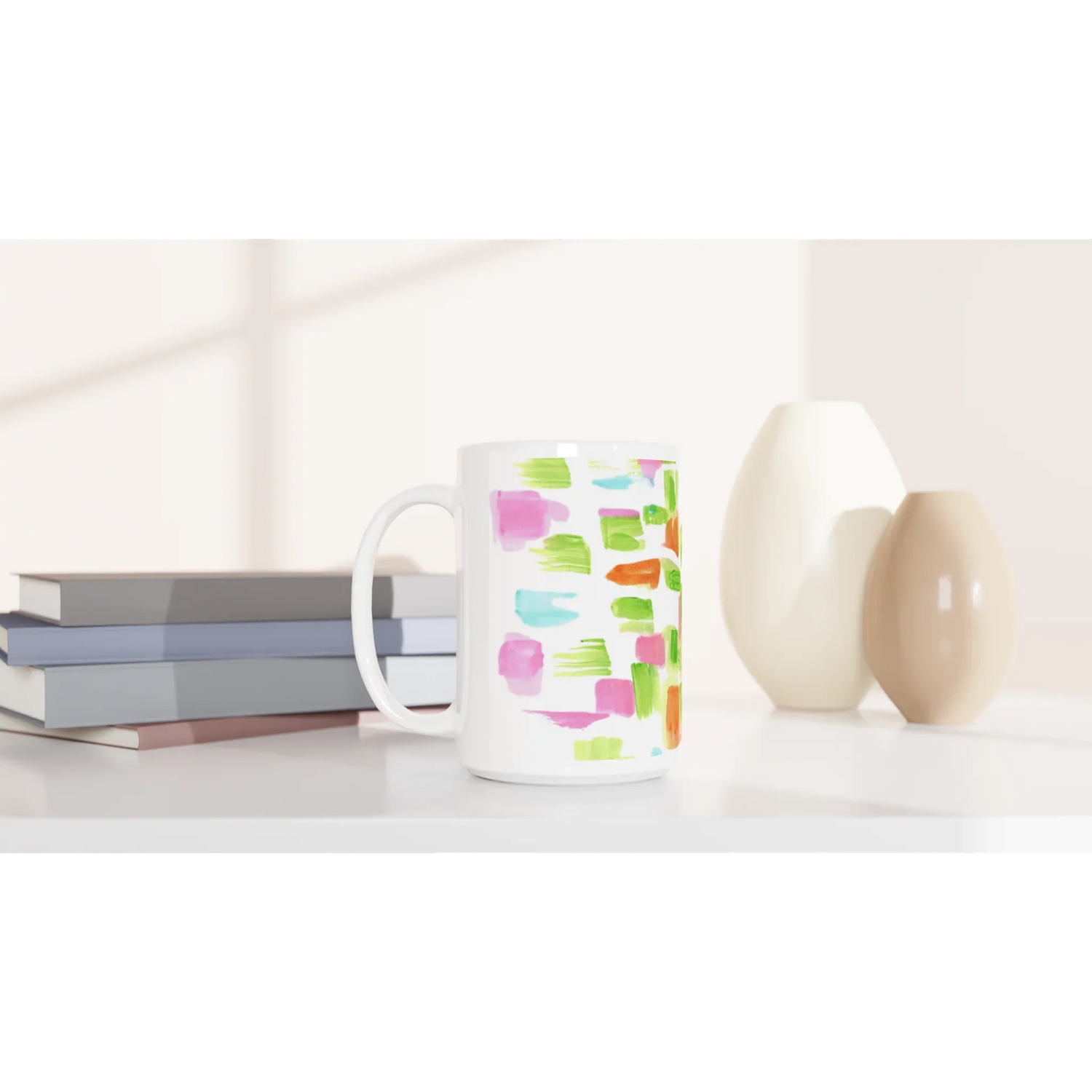 Mug en céramique blanche 44 Pastel Mosaïc – Grand format, design et qualité durable - Laure Leprince - Artiste Peintre