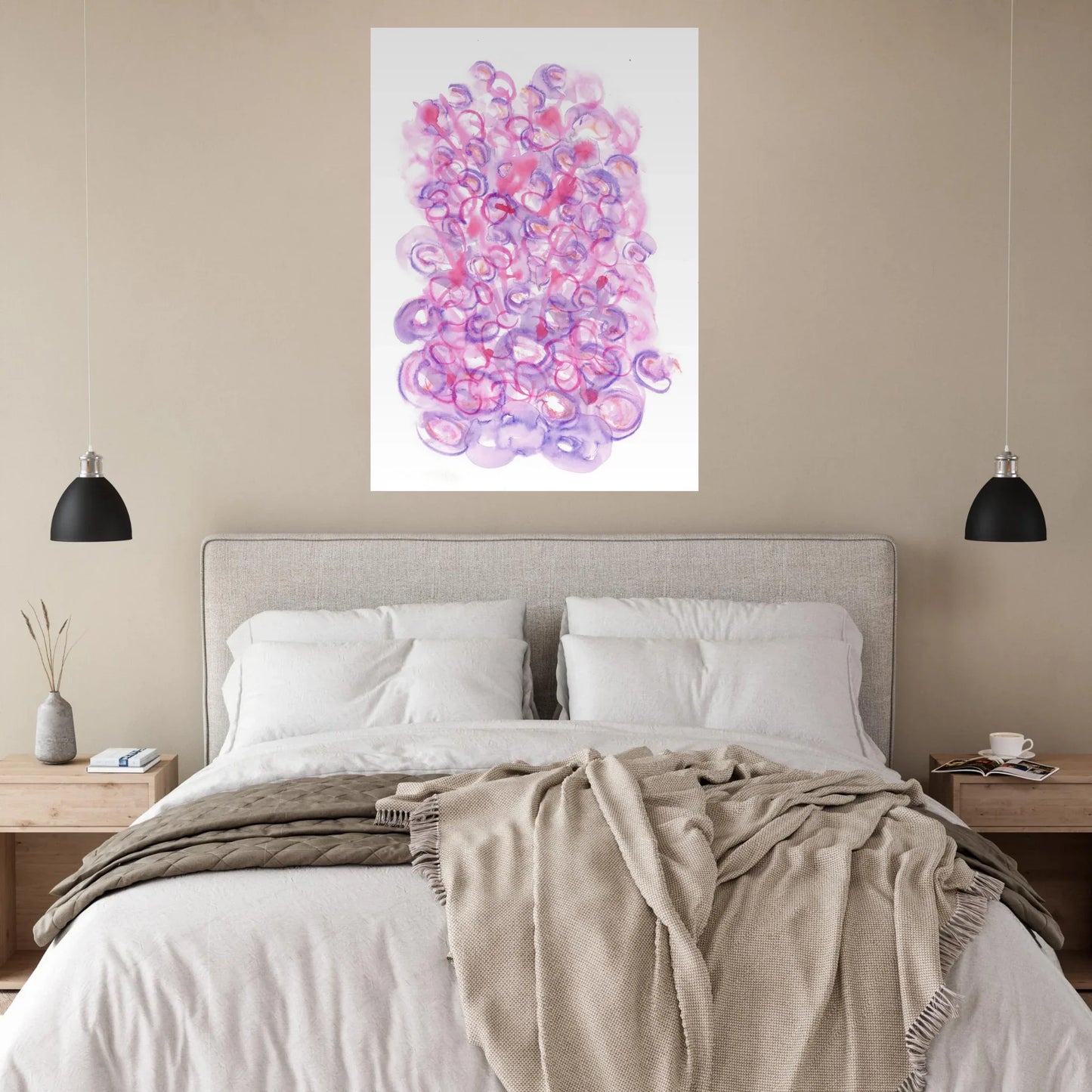Abstract Swirls Watercolour Poster in Pink & Purple - Premium Matte Paper Art Print RDJ3-1 - Laure Leprince - Artiste Peintre