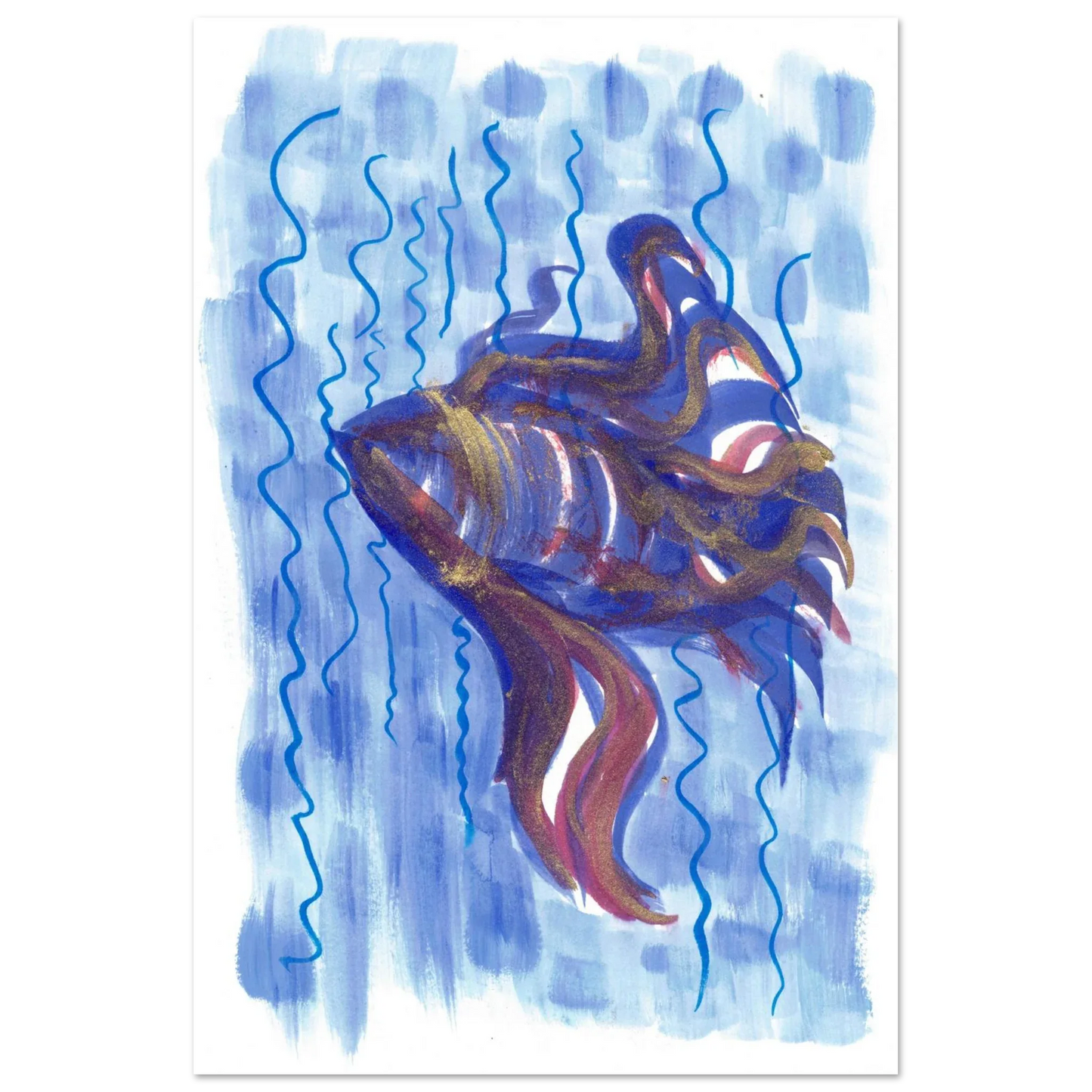 Affiche Abstract Ocean Depths Bleu Or - Poster Art Mural Premium Laure Leprince - Laure Leprince - Artiste Peintre