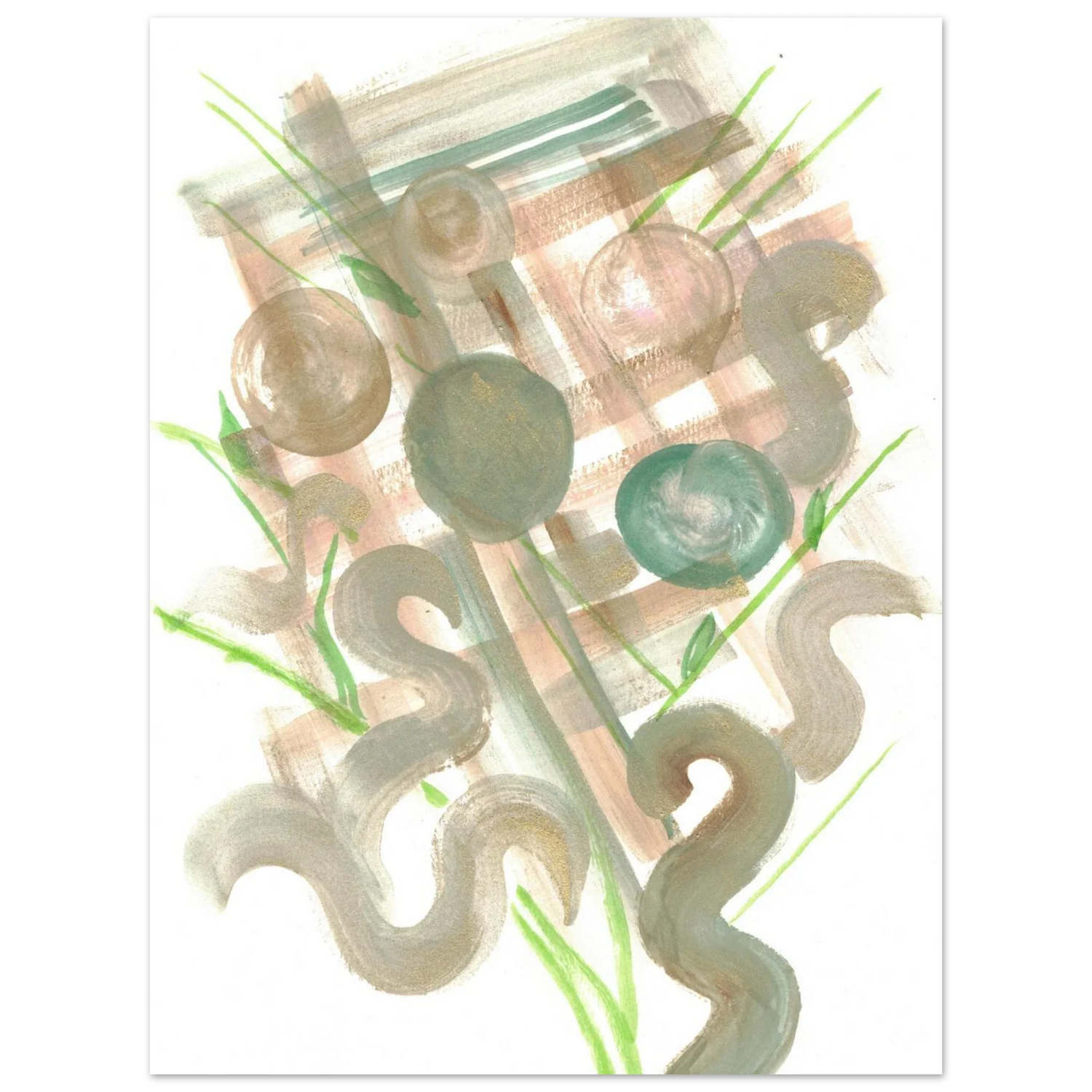 Abstract Earth Tones & Green Strokes Art Print – Premium Matte Paper Poster RDJ3-1 - Laure Leprince - Artiste Peintre