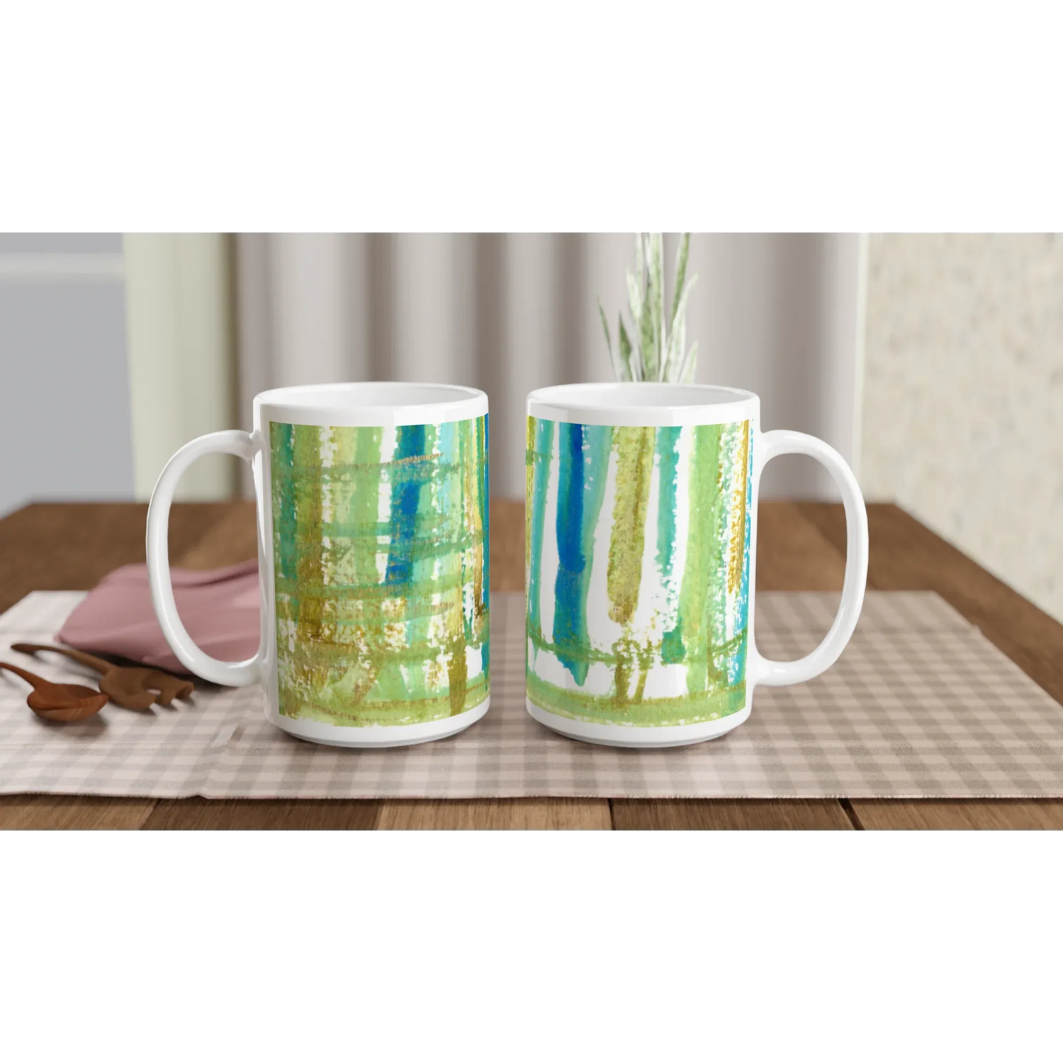 Mug en céramique blanche 44 cl Trame– Grand format, design et qualité durable - Laure Leprince - Artiste Peintre