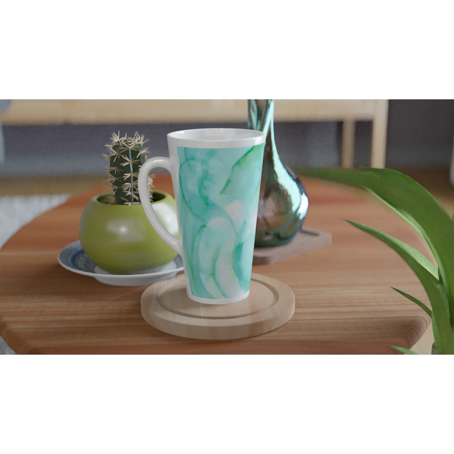 Mug à Latte en Céramique 500 ml Aqua Bloom – Élégant, durable et brillant - Laure Leprince - Artiste Peintre