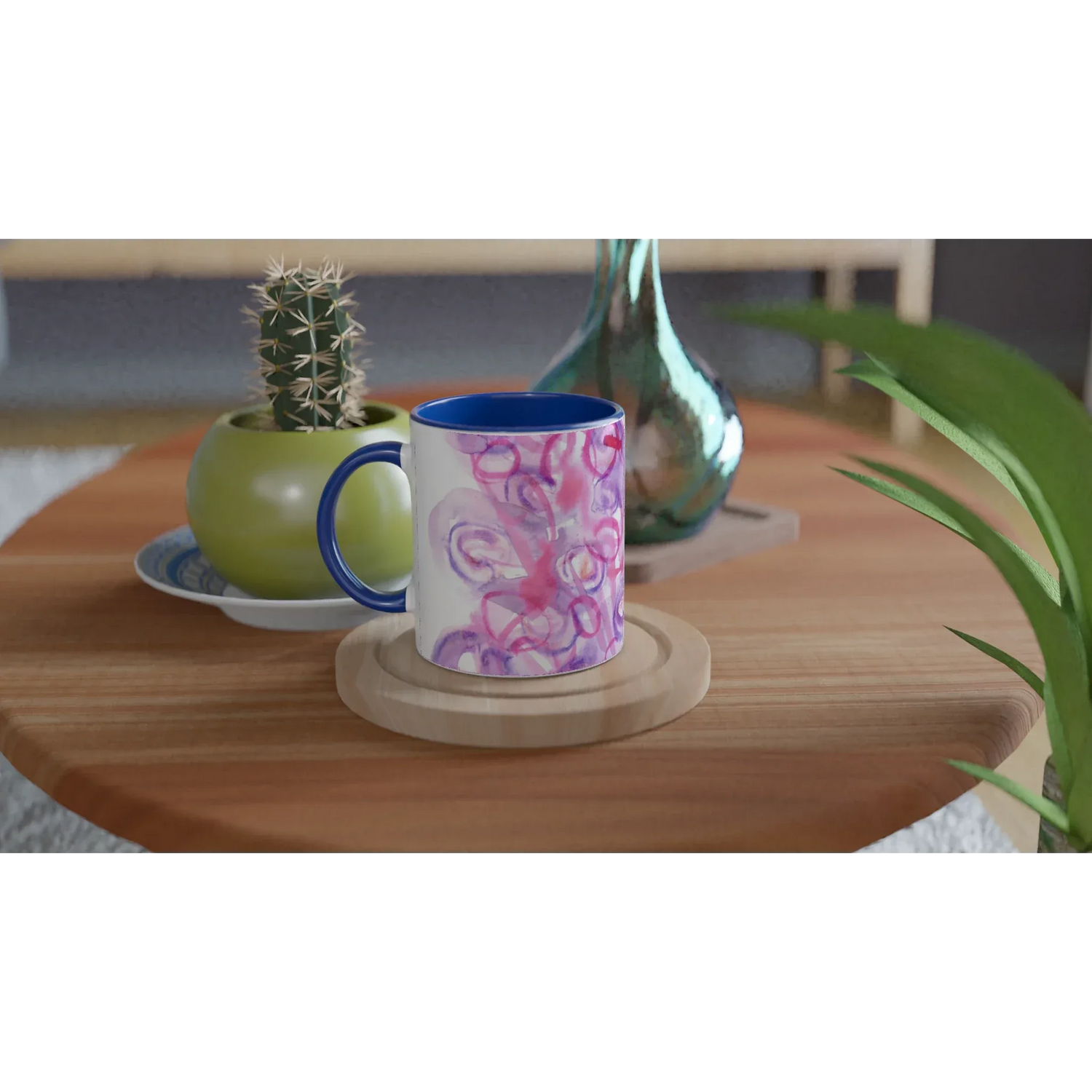 Mug Céramique Blanc 325ml Intérieur Coloré - Floraison Intime Personnalisable - Laure Leprince - Artiste Peintre