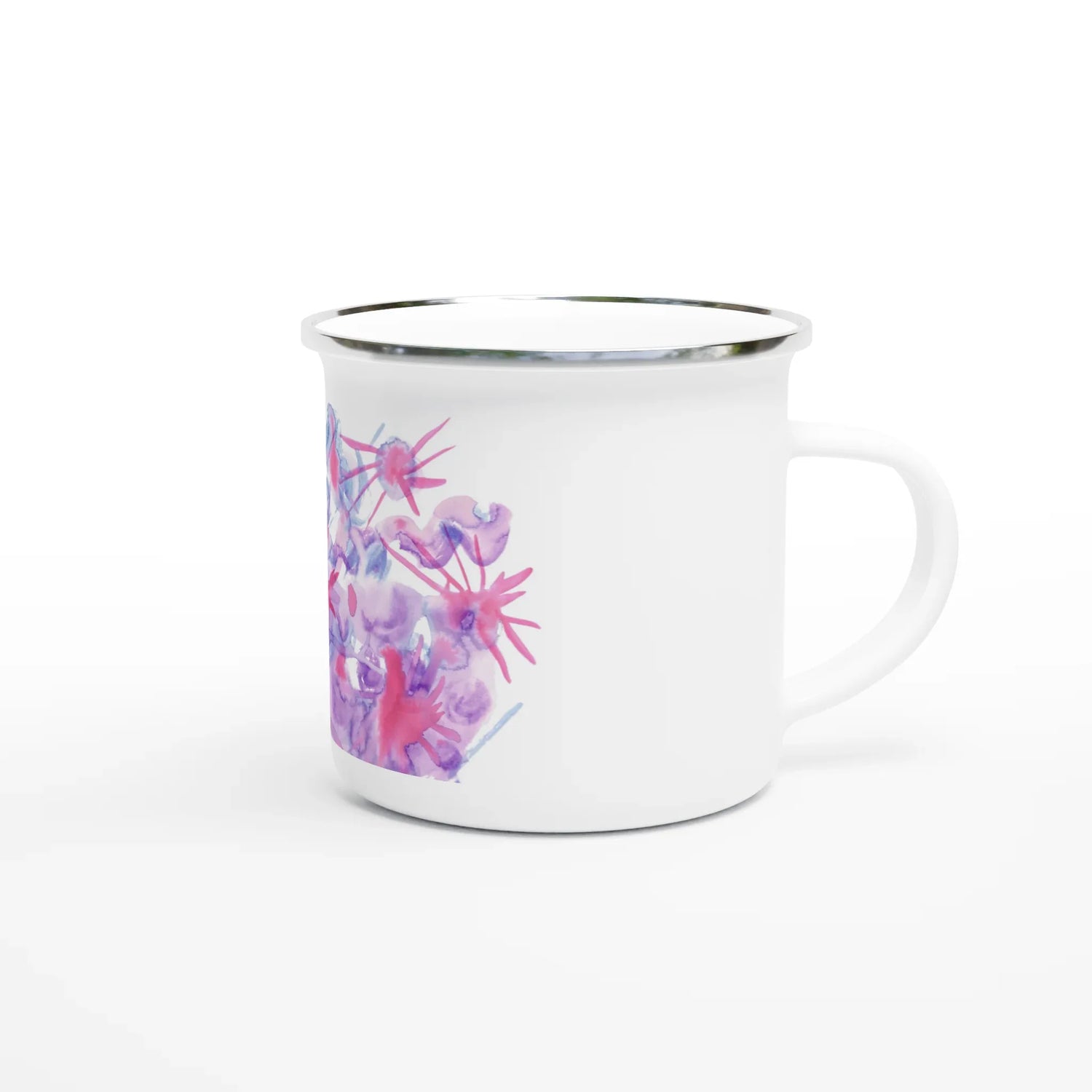 Mug en émail blanc 35 cl Nébuleuse Pourpre – Léger, vintage et résistant - Laure Leprince - Artiste Peintre