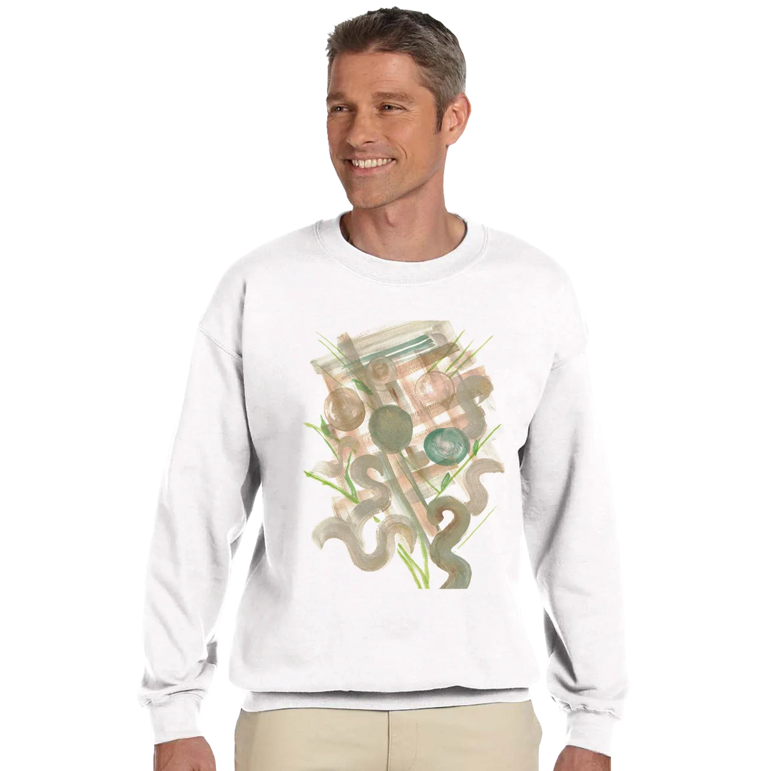 Sweatshirt Unisexe Classique Moss Geometry– Impression Artistique Multicolore - Laure Leprince - Artiste Peintre