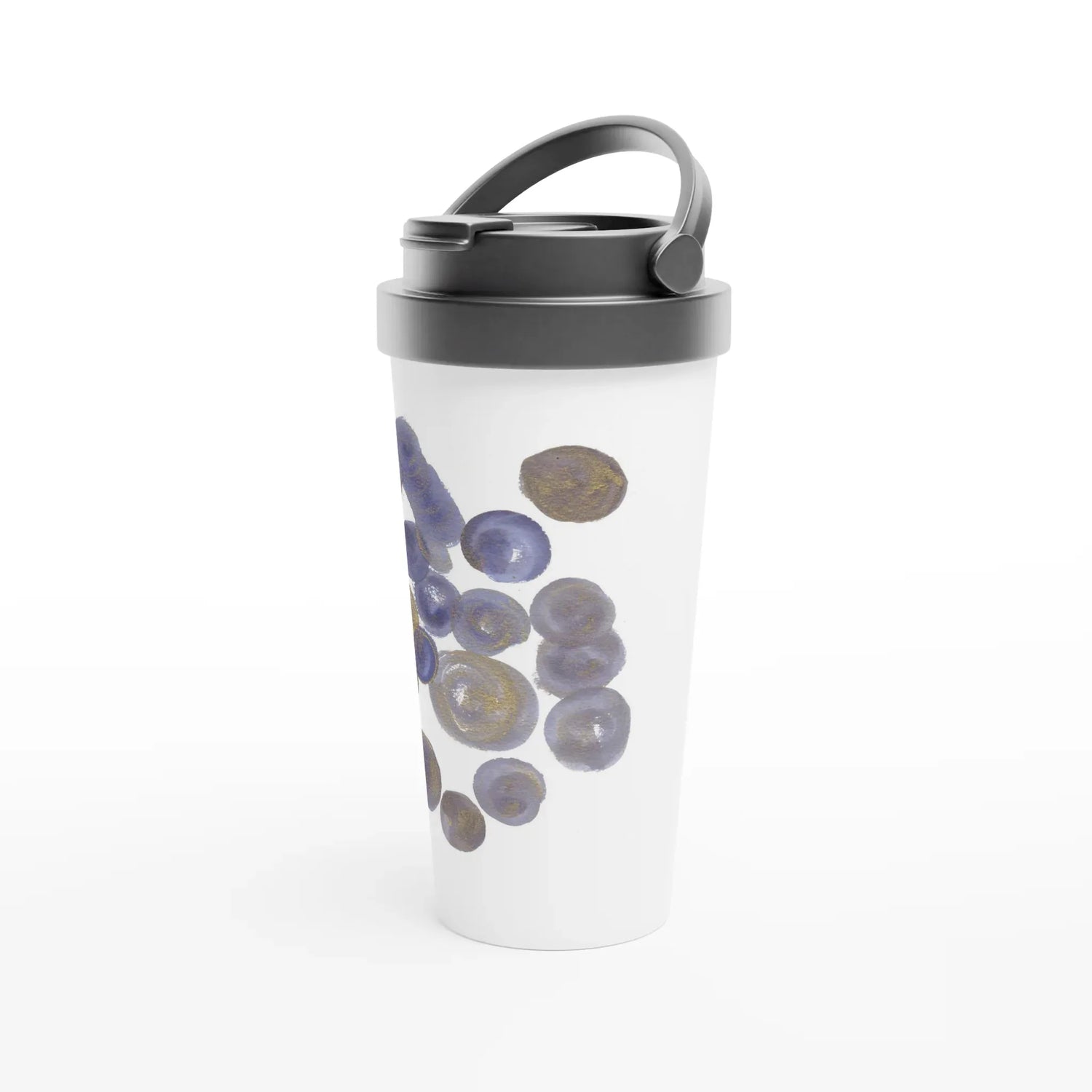 Mug de voyage blanc en acier inoxydable – 44 cl Sphères | Élégant, pratique et isotherme - Laure Leprince - Artiste Peintre