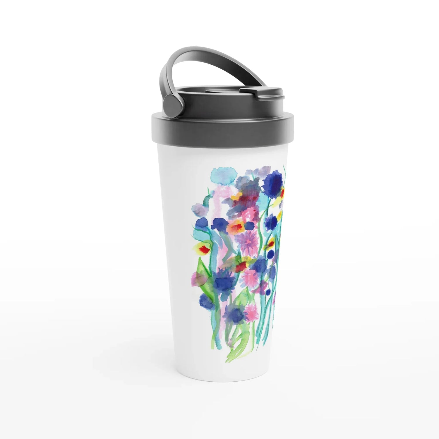 Mug de voyage blanc en acier inoxydable – 44 cl Jardin Chromatique | Élégant, pratique et isotherme - Laure Leprince - Artiste Peintre