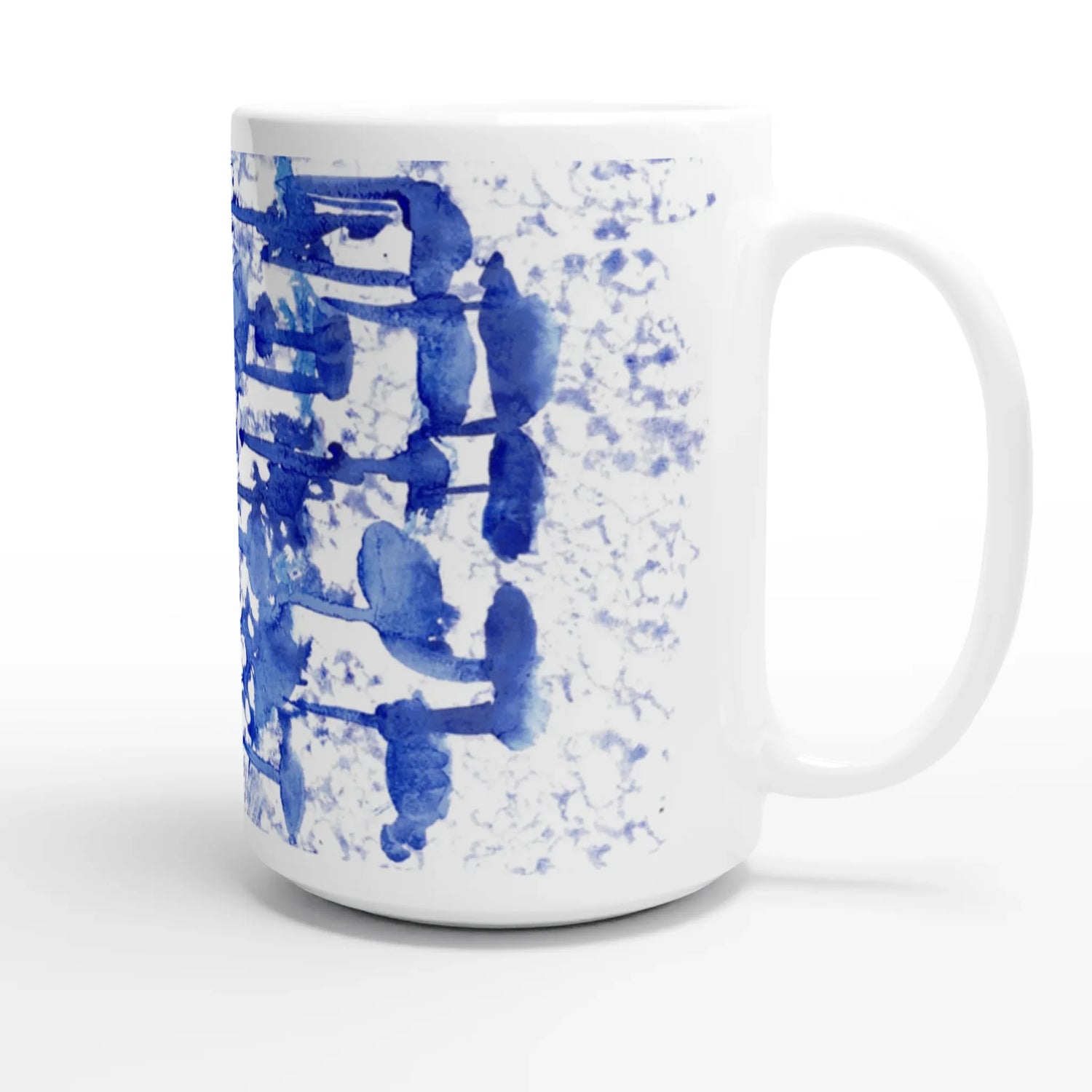 Mug en céramique blanche 44 cl Forêt Indigo – Grand format, design et qualité durable - Laure Leprince - Artiste Peintre