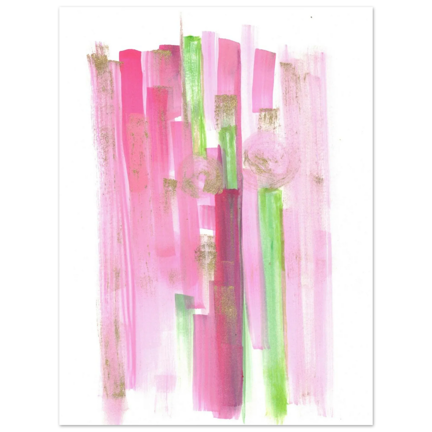 Abstract Pink & Green Watercolor Poster with Gold Flecks – Premium Matte Paper Print - Laure Leprince - Artiste Peintre