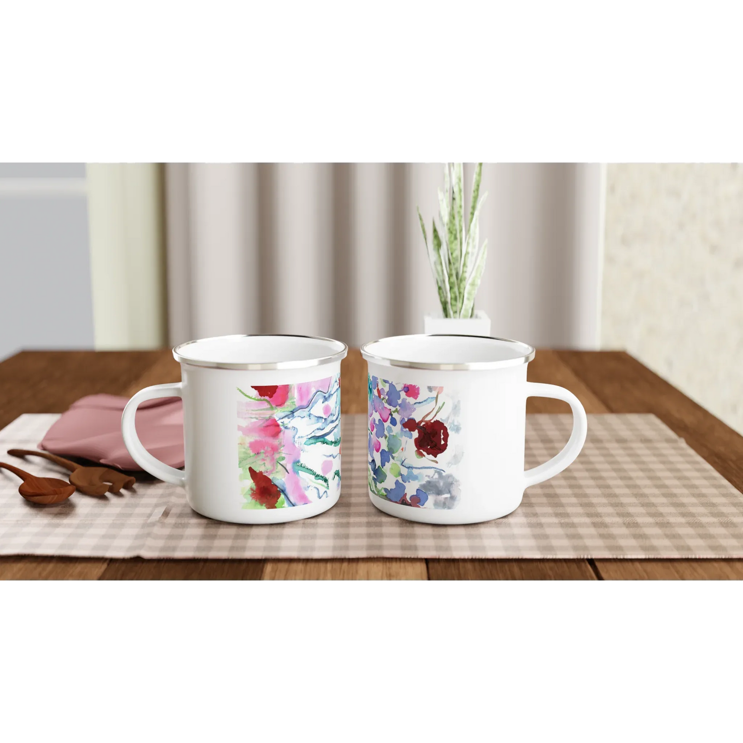 Mug en émail blanc 35 cl Floral – Léger, vintage et résistant - Laure Leprince - Artiste Peintre