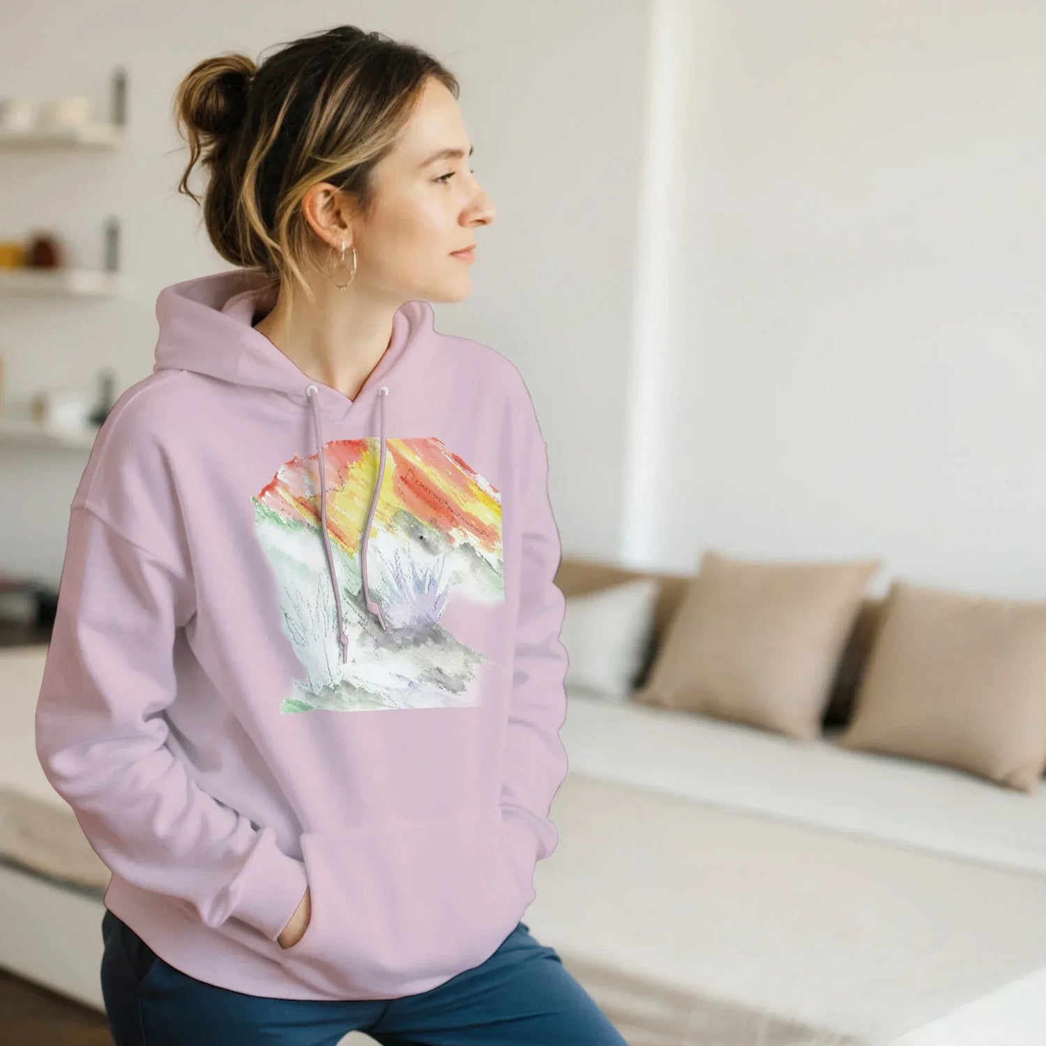 Sweat à capuche unisexe artistiqueLavander Drift| Gildan® 18500 White - Laure Leprince - Artiste Peintre