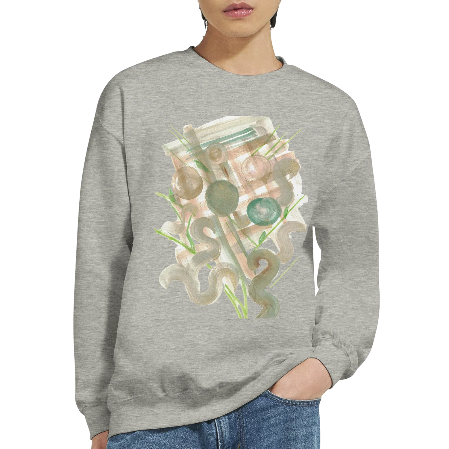 Sweatshirt Unisexe Classique Moss Geometry– Impression Artistique Multicolore - Laure Leprince - Artiste Peintre