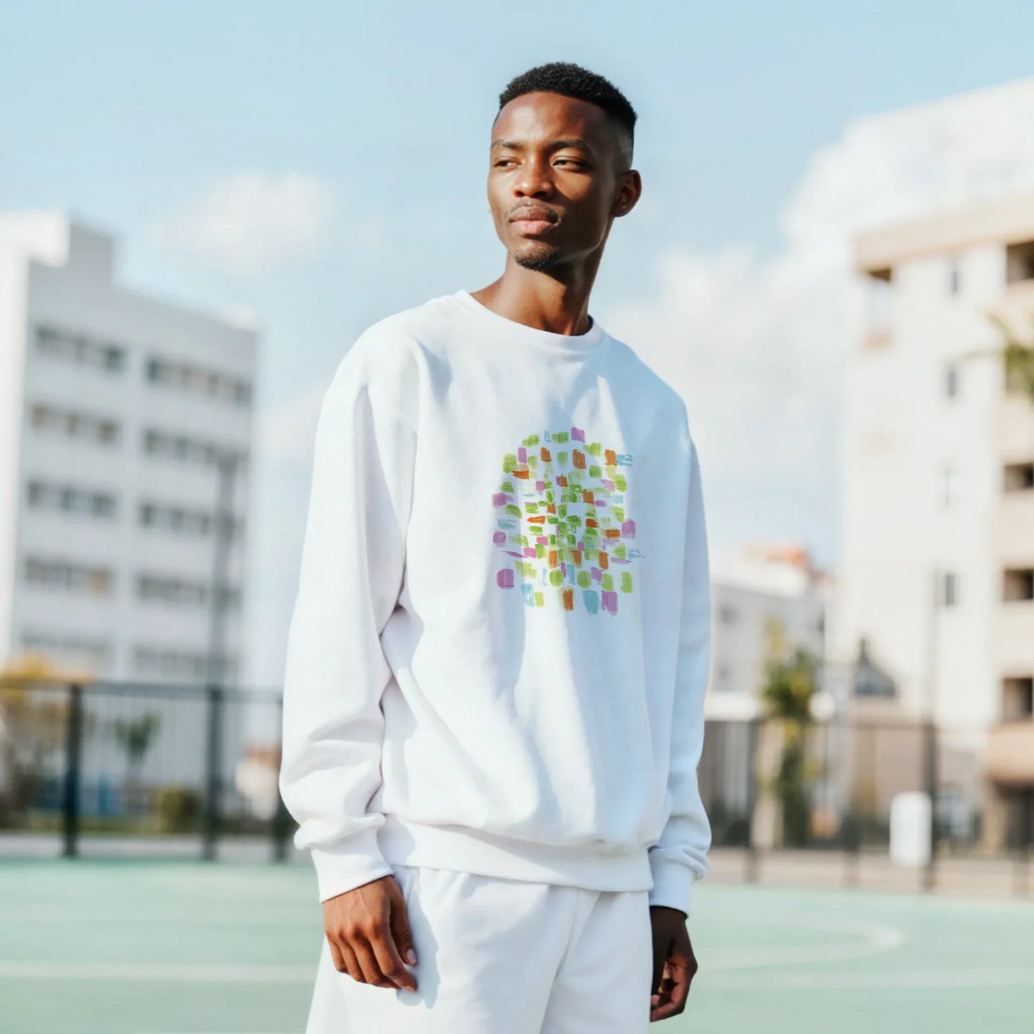 Sweatshirt Unisexe Classique Pastel Mosaic – Impression Artistique Multicolore - Laure Leprince - Artiste Peintre