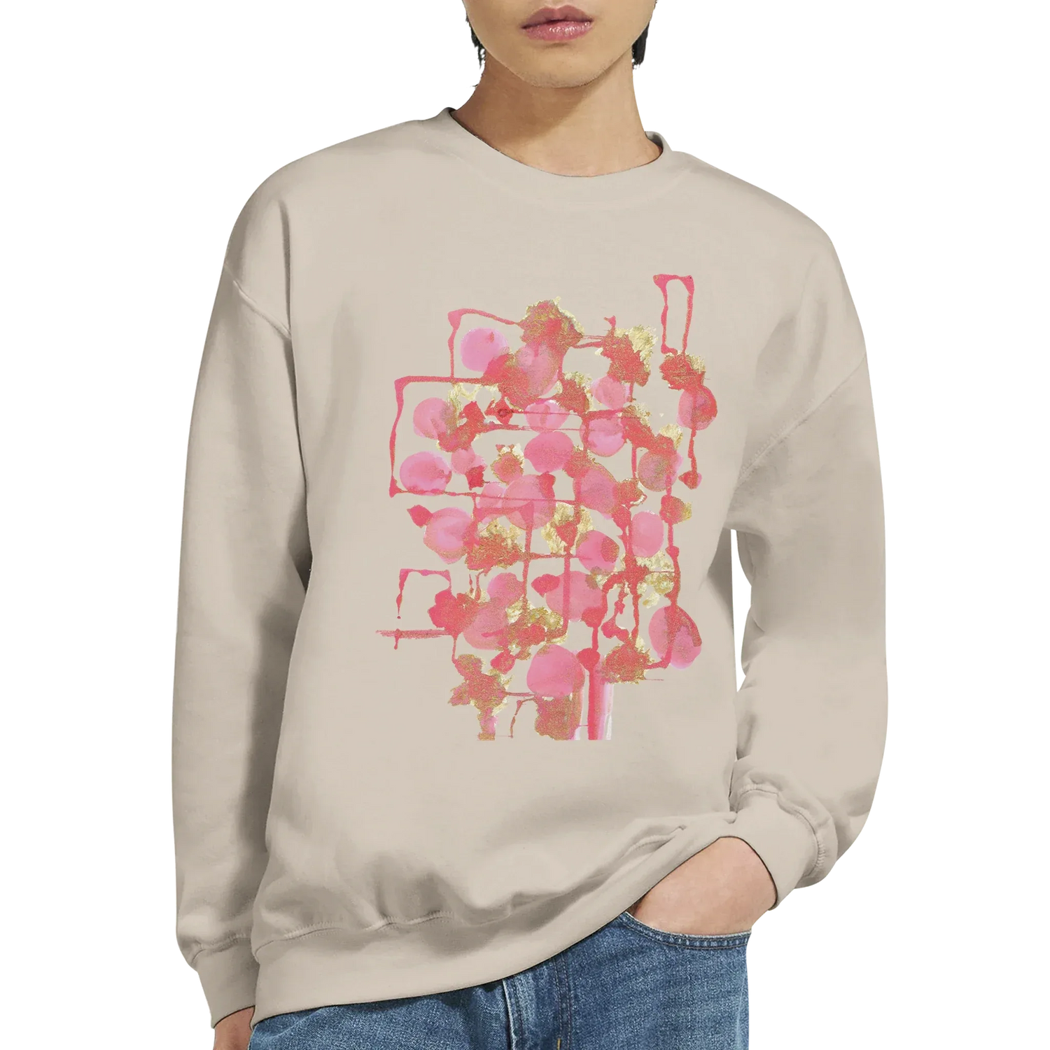 Sweatshirt Unisexe Classique Reseau Framboise – Impression Artistique Multicolore - Laure Leprince - Artiste Peintre
