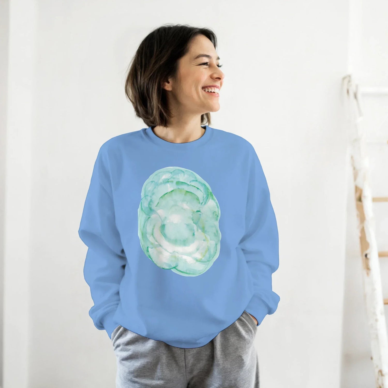 Sweatshirt Unisexe Classique Aqua Bloom – Impression Artistique Multicolore - Laure Leprince - Artiste Peintre