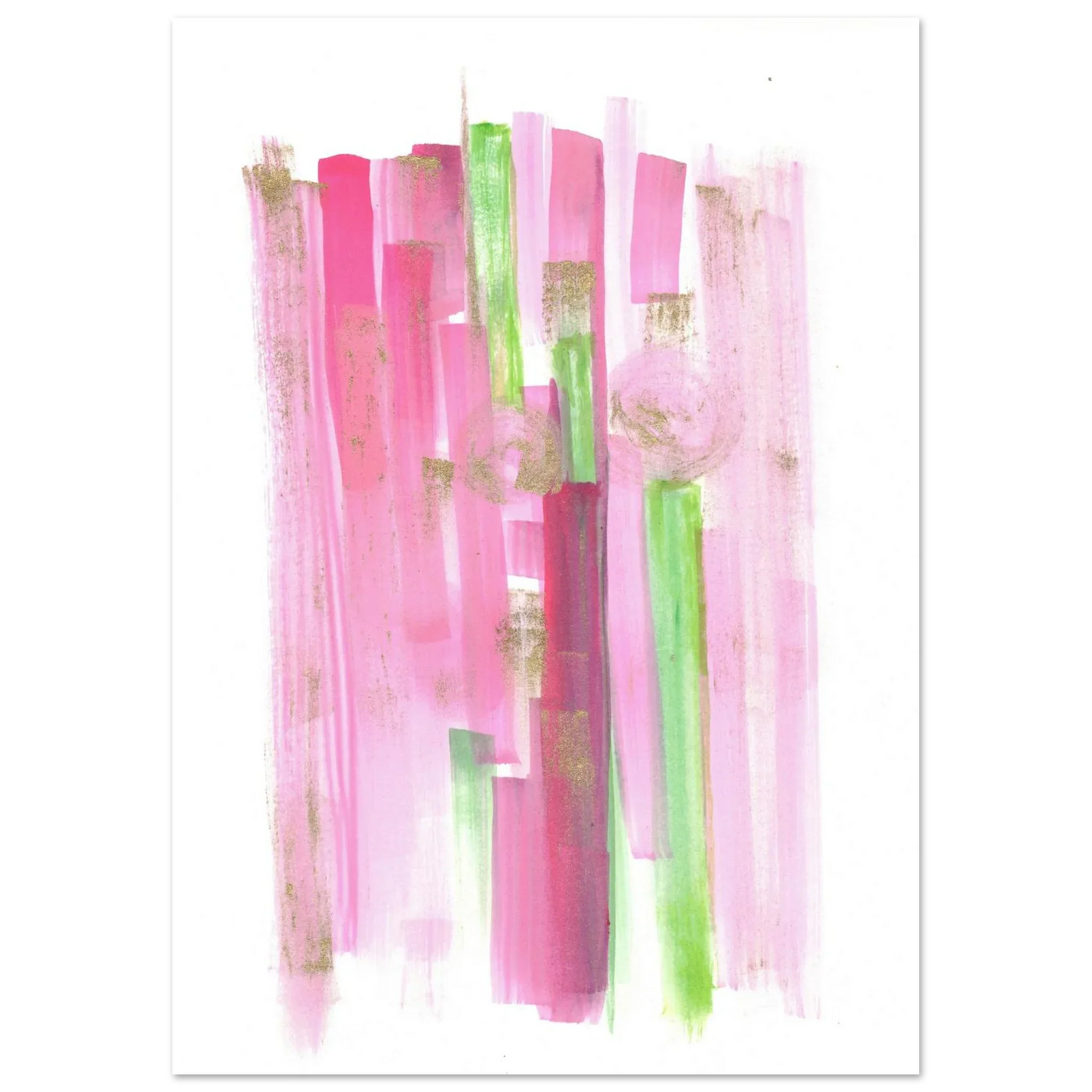 Abstract Pink & Green Watercolor Poster with Gold Flecks – Premium Matte Paper Print - Laure Leprince - Artiste Peintre