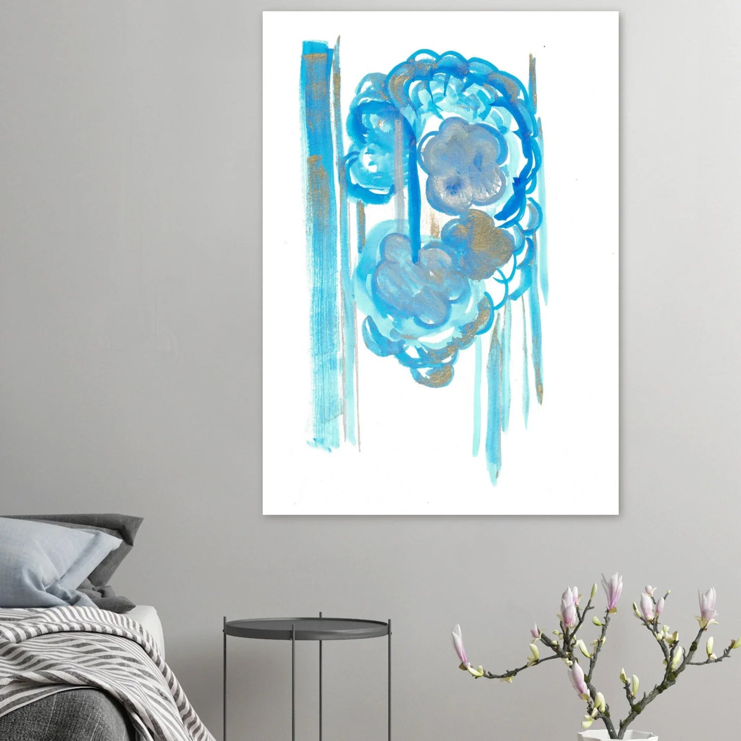 Abstract Azure & Gold Dreamscape Poster - Premium Matte Art Print in Various Sizes - Laure Leprince - Artiste Peintre