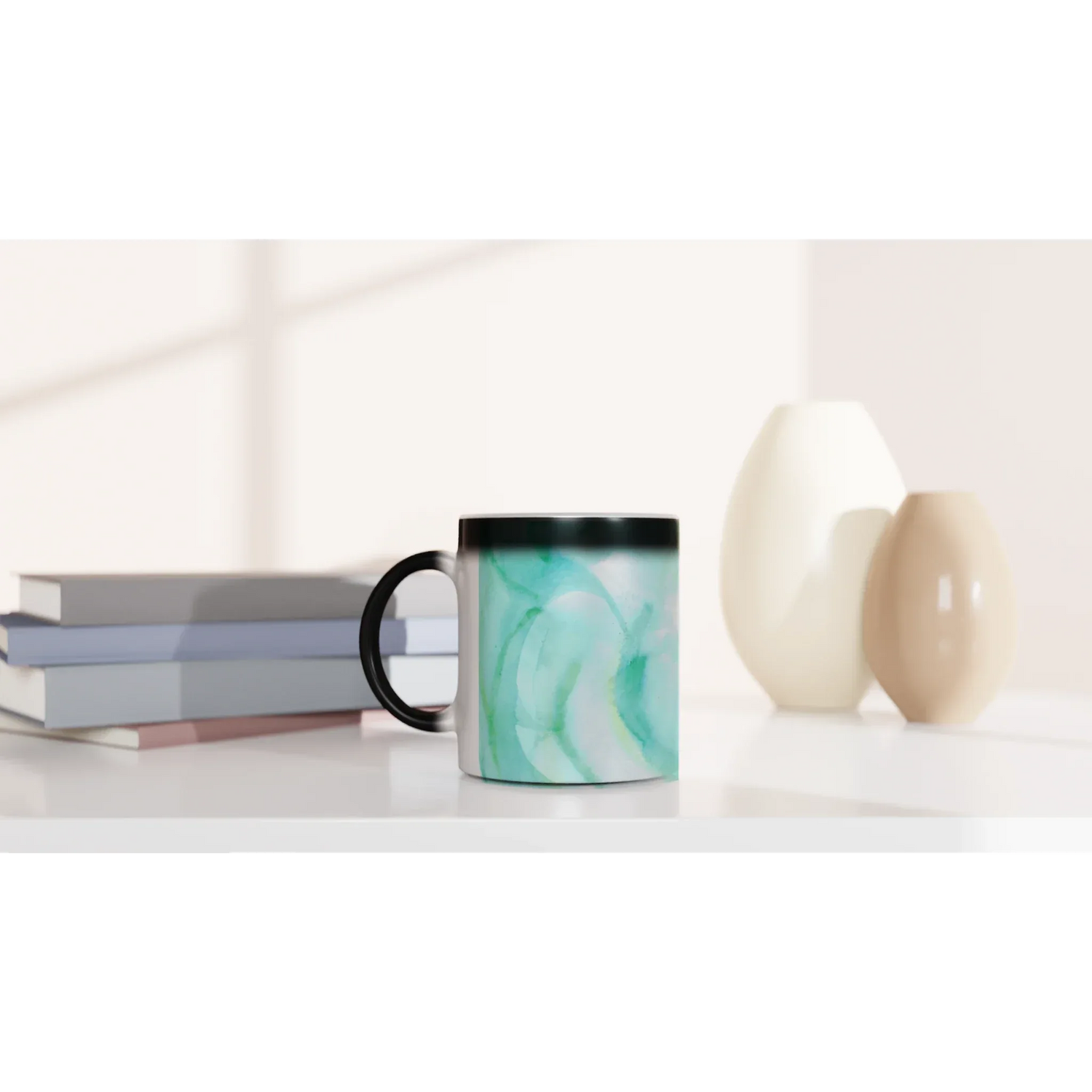 Mug magique en céramique 325 ml – Révèlez votre motif à la chaleur Aqua Bloom - Laure Leprince - Artiste Peintre