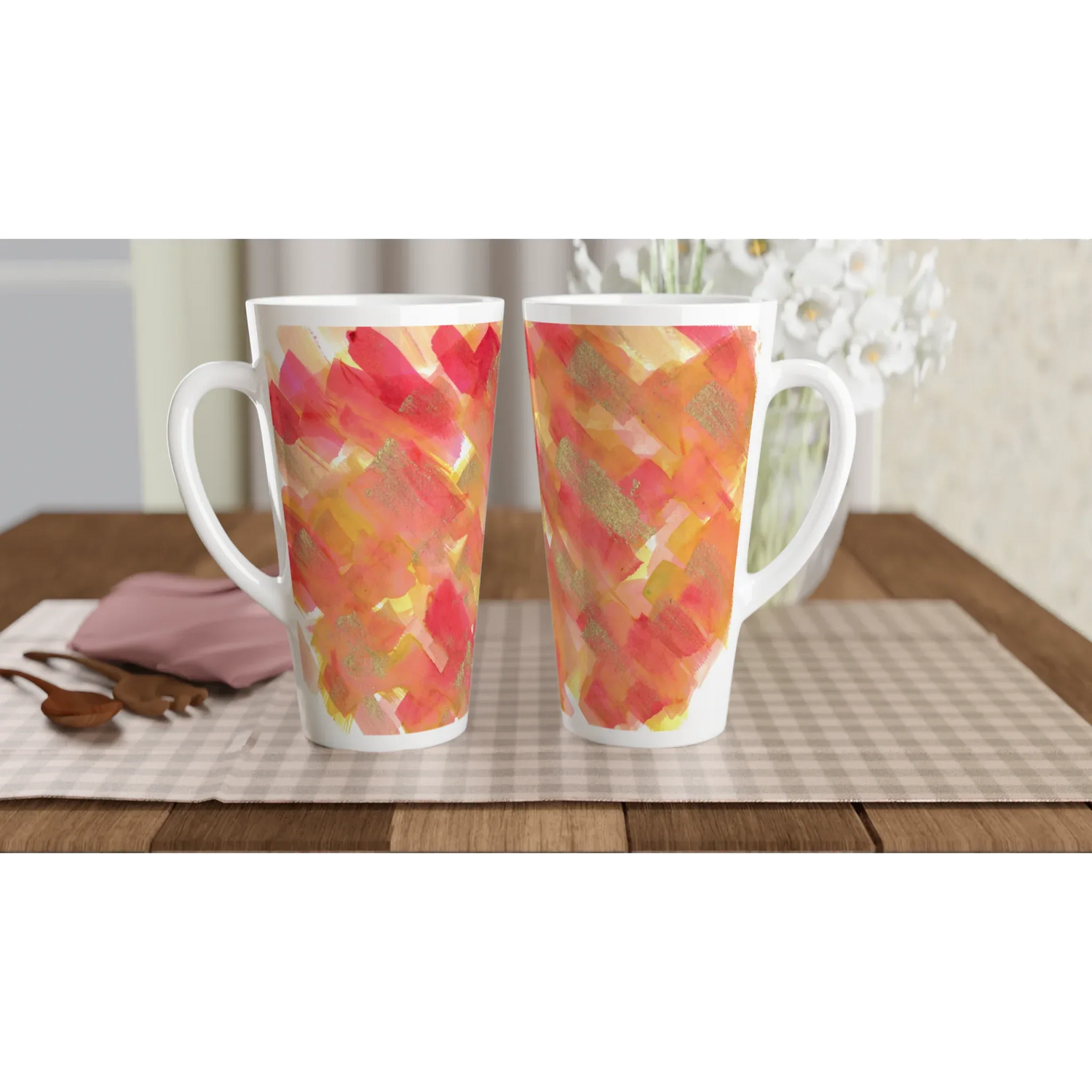 Mug à Latte en Céramique Blanche 500 ml Sunset Ember– Élégant, durable et brillant - Laure Leprince - Artiste Peintre