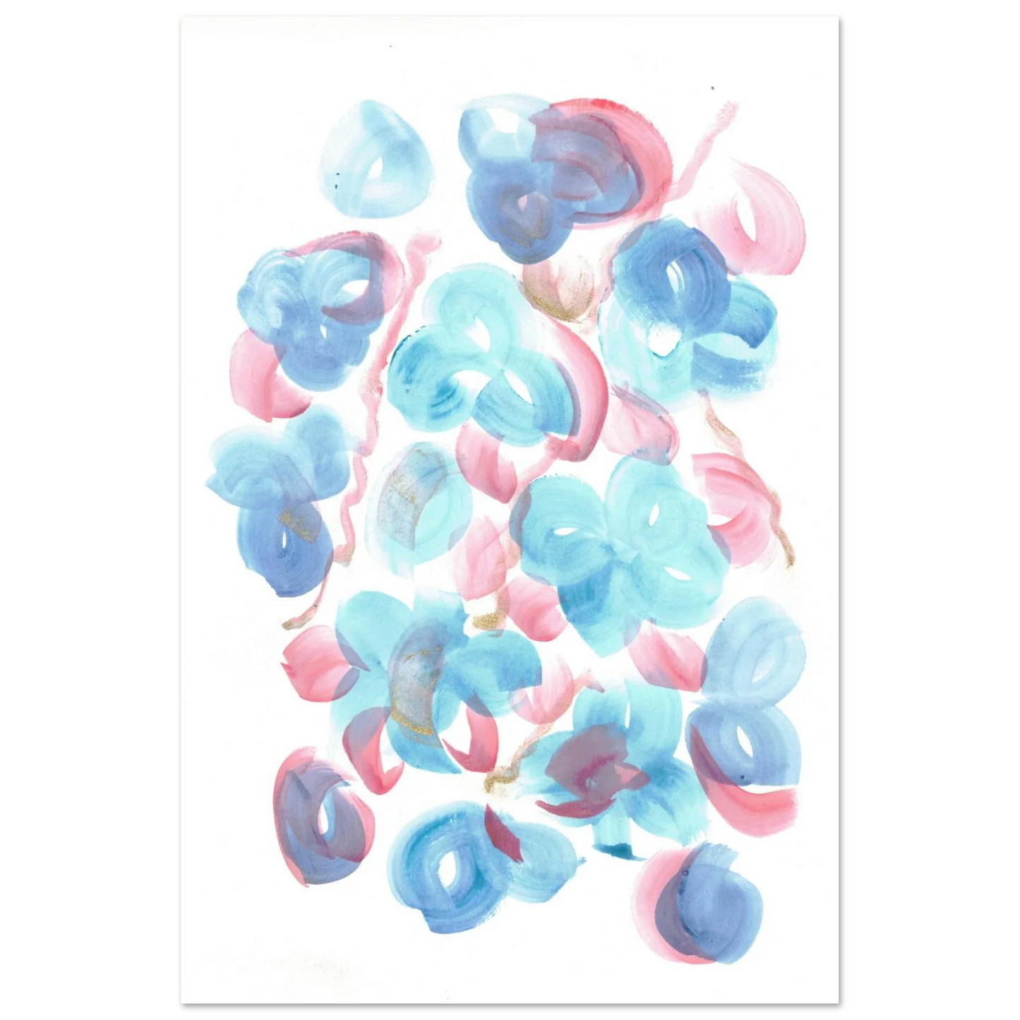 Abstract Floral Blush & Teal: Dreamy Watercolor Art Print on Premium Matte Paper - Laure Leprince - Artiste Peintre