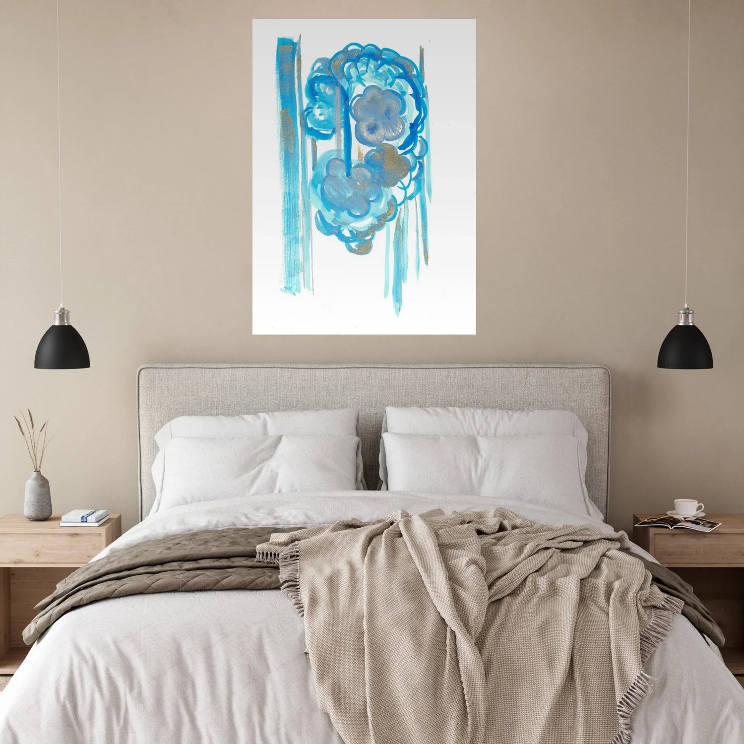 Abstract Azure & Gold Dreamscape Poster - Premium Matte Art Print in Various Sizes - Laure Leprince - Artiste Peintre