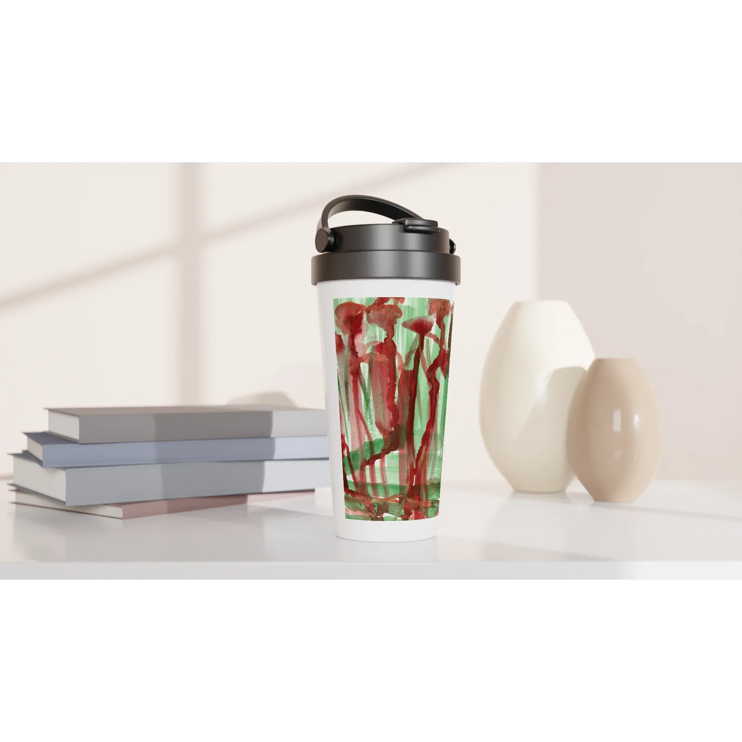 Mug de voyage isotherme 450 ml (15 oz) Forest Choir- Étanche, réutilisable et design artistique - Laure Leprince - Artiste Peintre