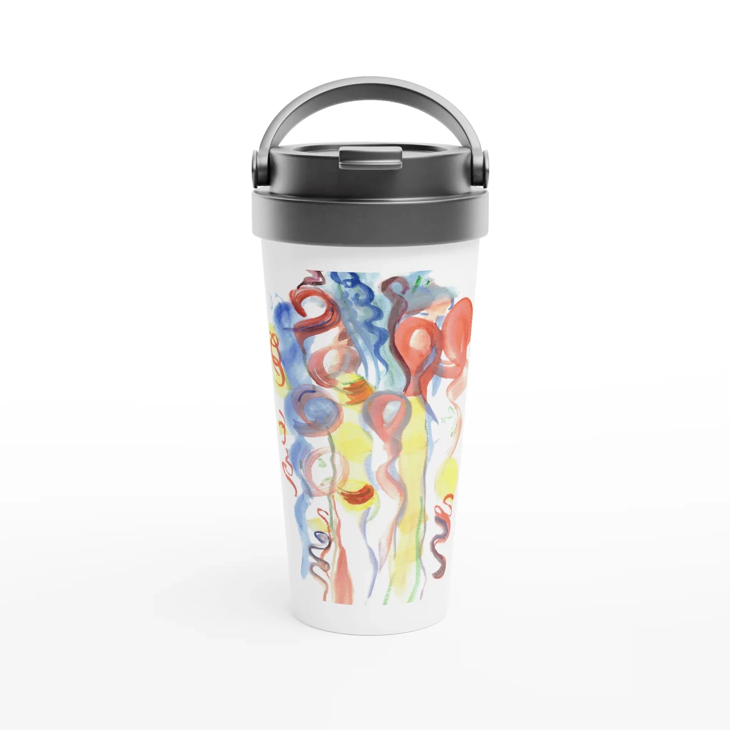 Mug de voyage blanc en acier inoxydable – 44 cl Serpentins | Élégant, pratique et isotherme - Laure Leprince - Artiste Peintre