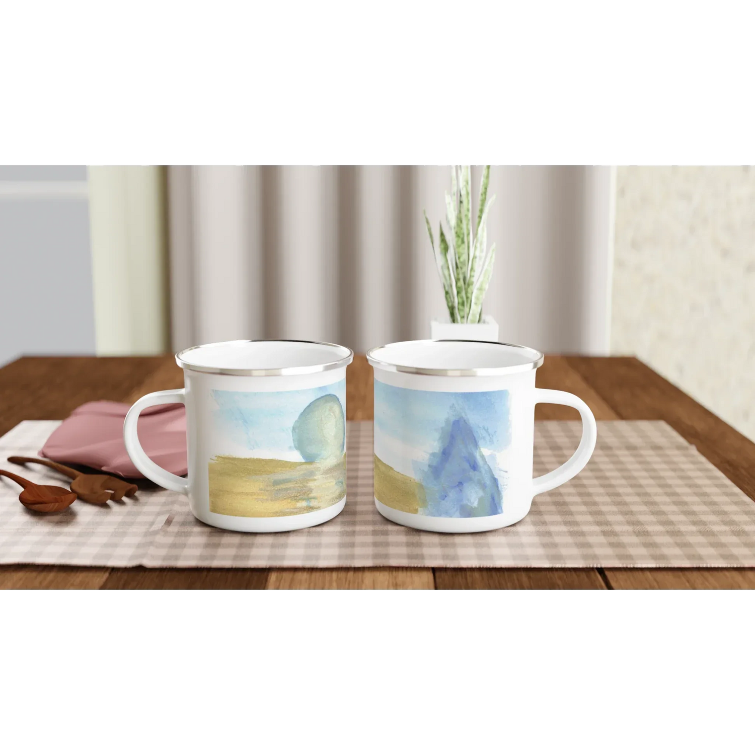 Mug en émail blanc 35 cl Blue Horizon – Léger, vintage et résistant - Laure Leprince - Artiste Peintre