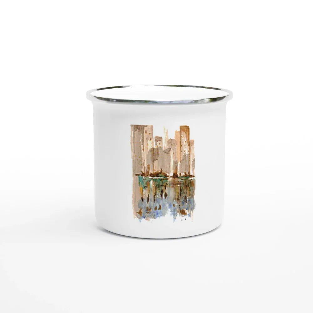 Mug en émail blanc 35 cl City – Léger, vintage et résistant - Laure Leprince - Artiste Peintre