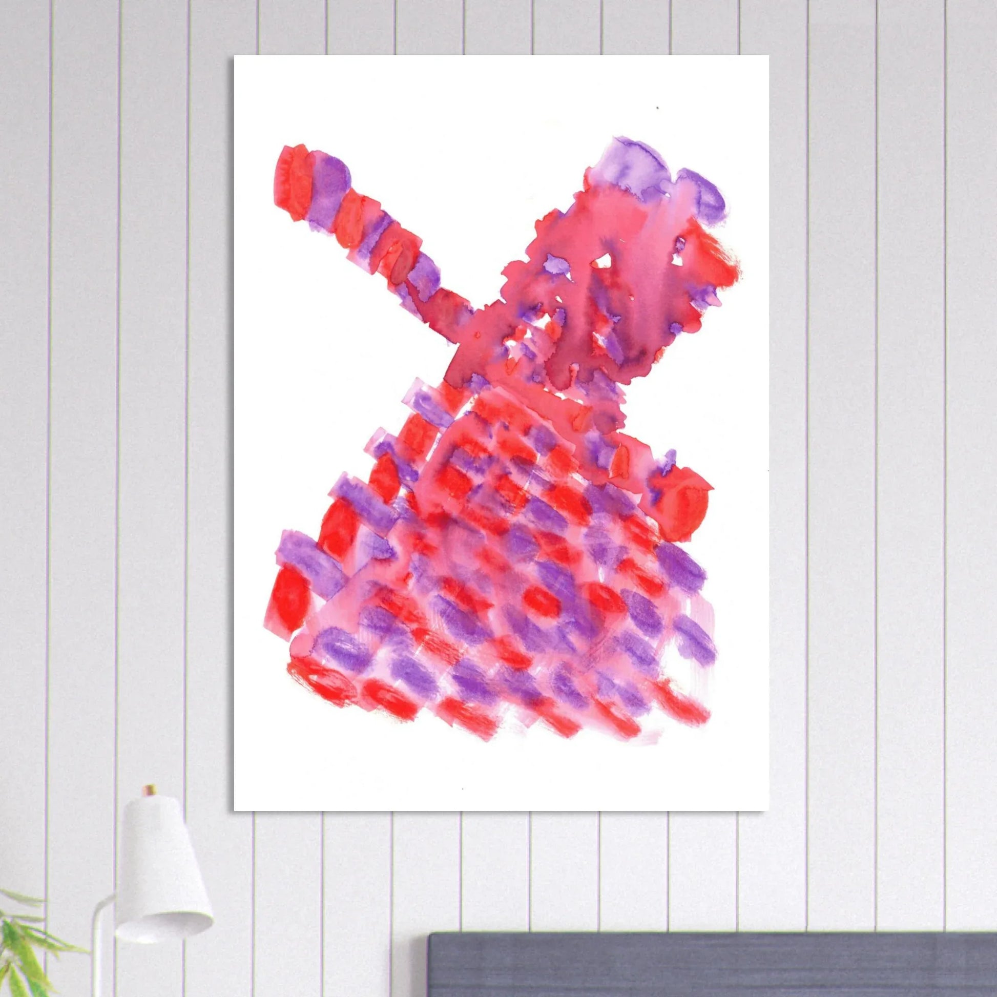 Abstract Watercolor Windmill Premium Matte Poster - Vibrant Red & Purple Art Print for Modern Spaces - Laure Leprince - Artiste Peintre
