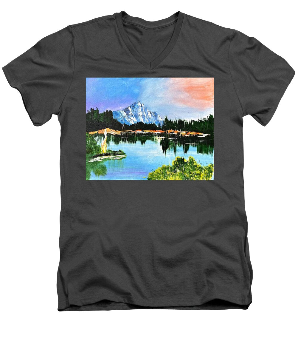 Mountain Lake at Sunset - Men's V-Neck T-Shirt