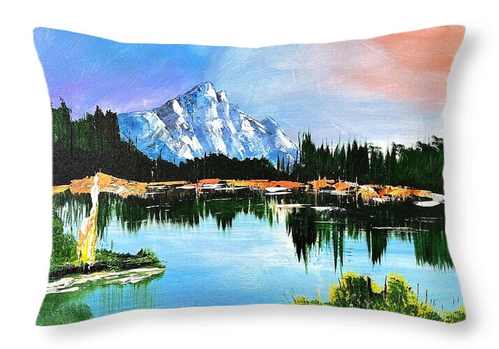 Mountain Lake at Sunset - Throw Pillow