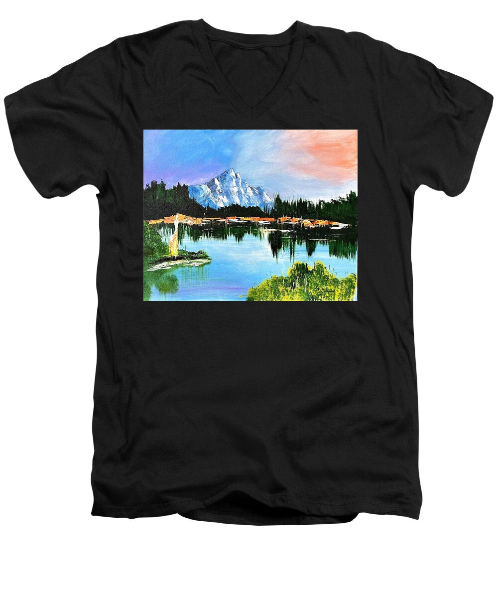 Mountain Lake at Sunset - Men's V-Neck T-Shirt