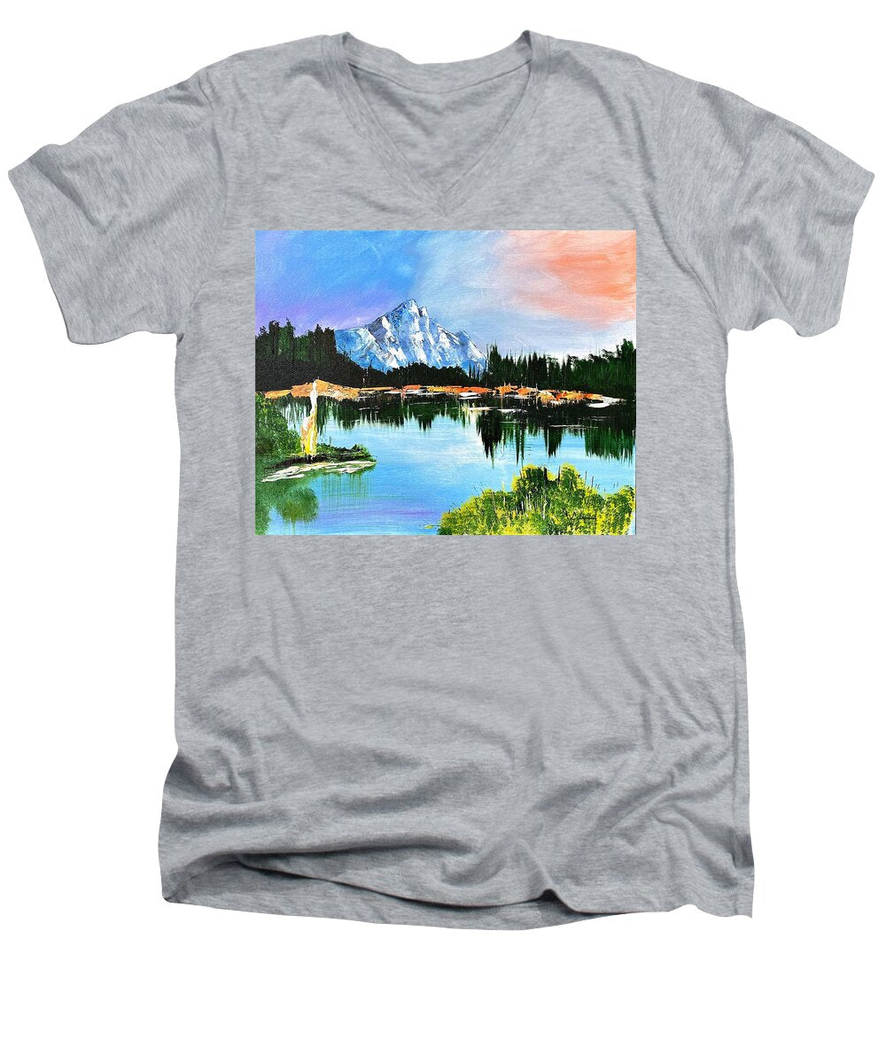 Mountain Lake at Sunset - Men's V-Neck T-Shirt