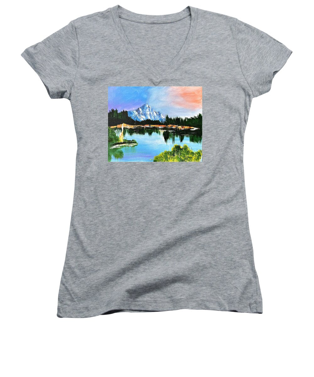 Mountain Lake at Sunset - Women's V-Neck