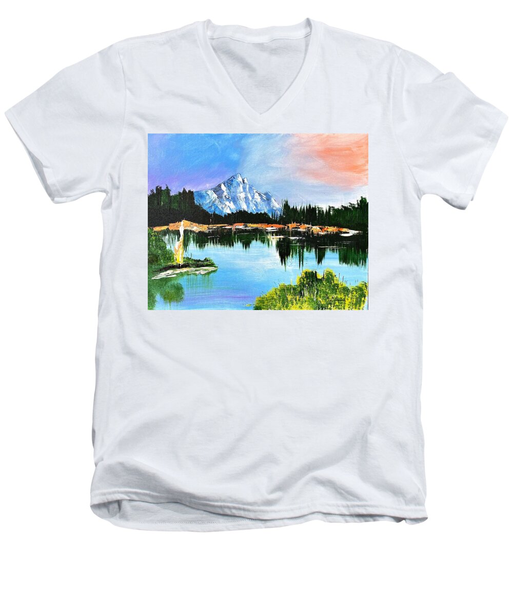 Mountain Lake at Sunset - Men's V-Neck T-Shirt