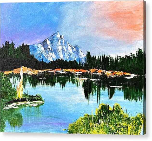 Mountain Lake at Sunset - Acrylic Print