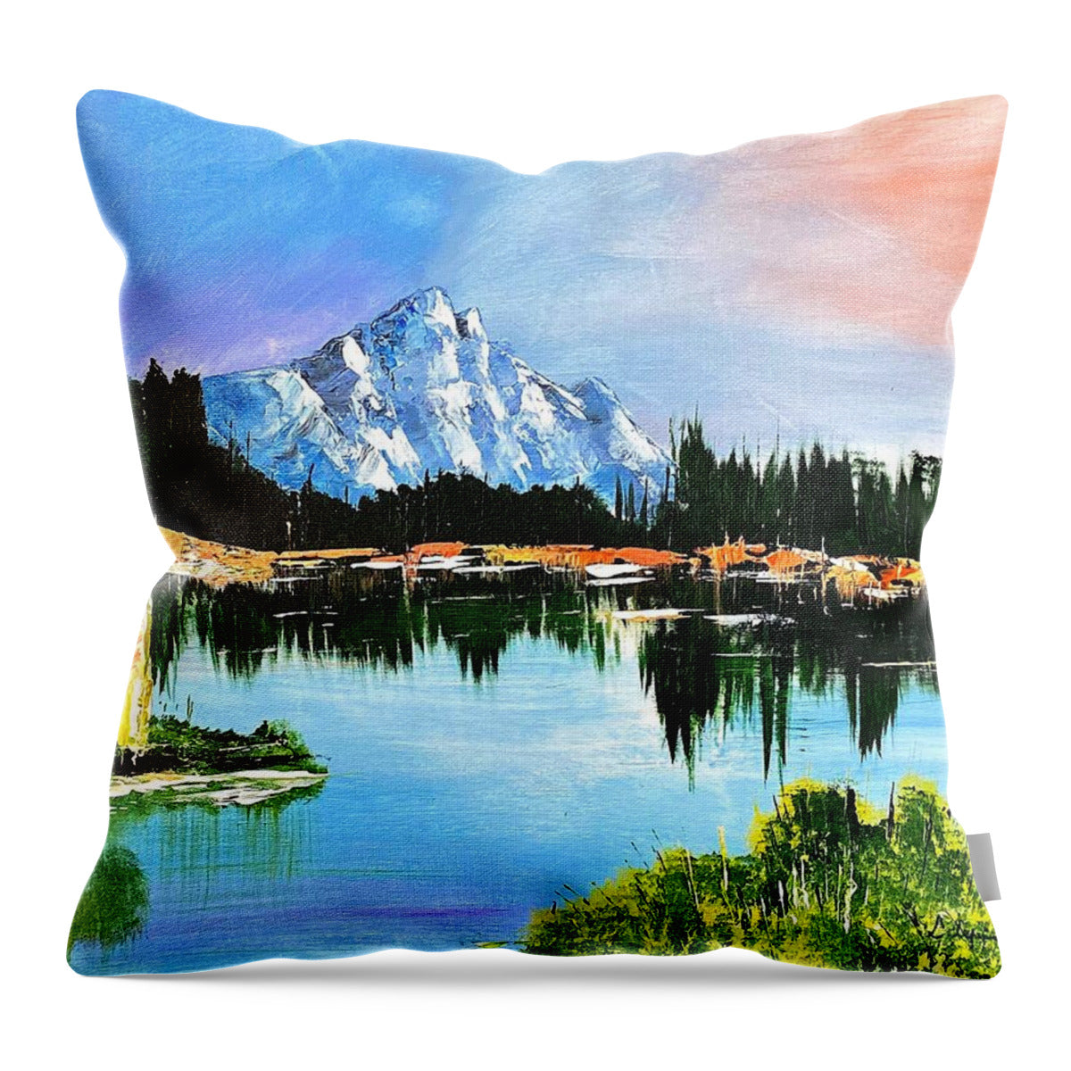 Mountain Lake at Sunset - Throw Pillow