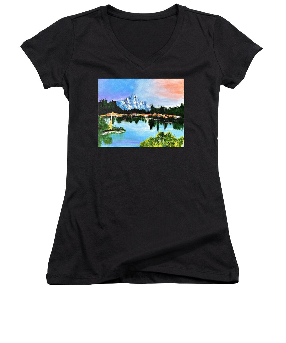 Mountain Lake at Sunset - Women's V-Neck