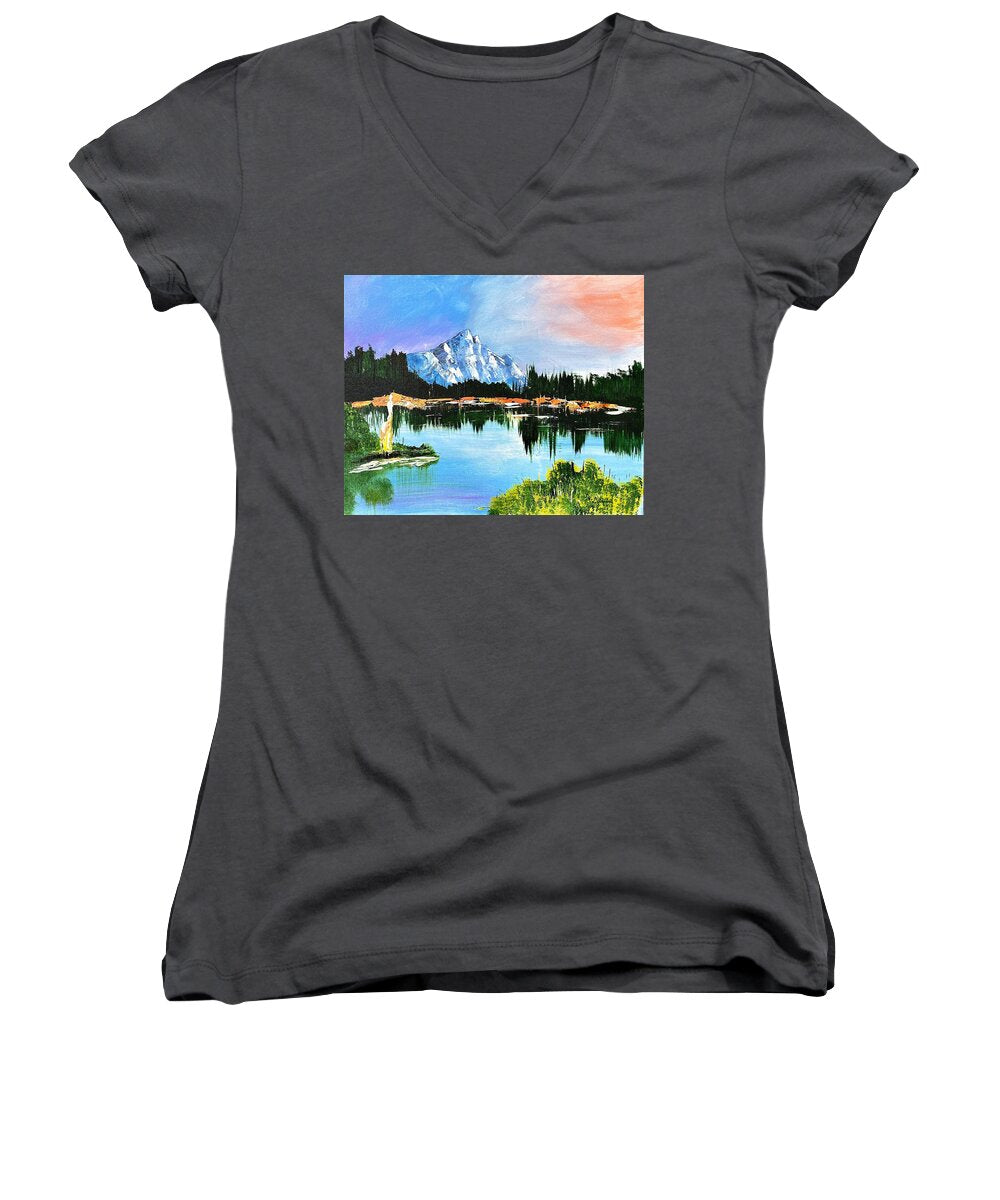 Mountain Lake at Sunset - Women's V-Neck