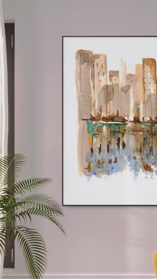 🎨 Reflets urbains – Aquarelle abstraite par Laure Leprince