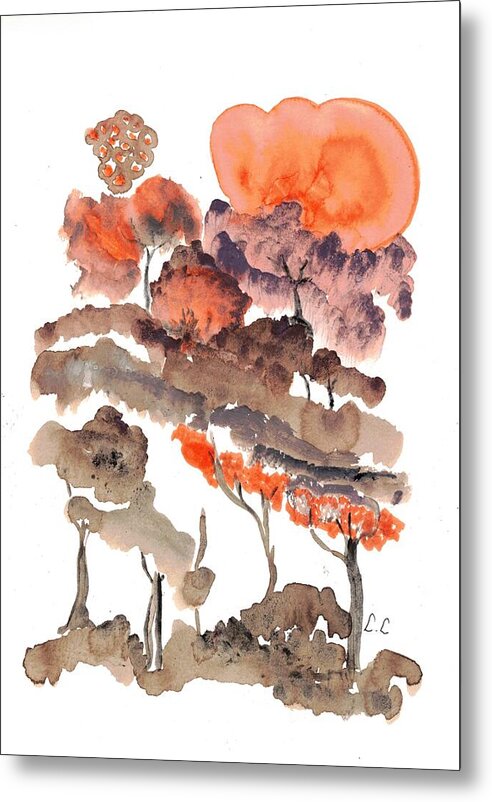 Sunset Over Abstract Forest - Metal Print