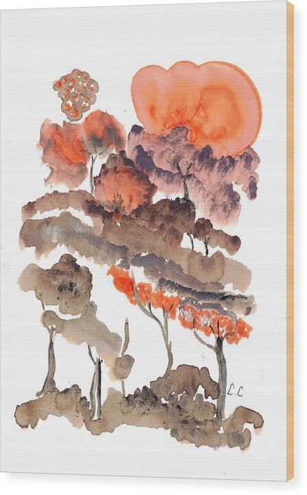 Sunset Over Abstract Forest - Wood Print