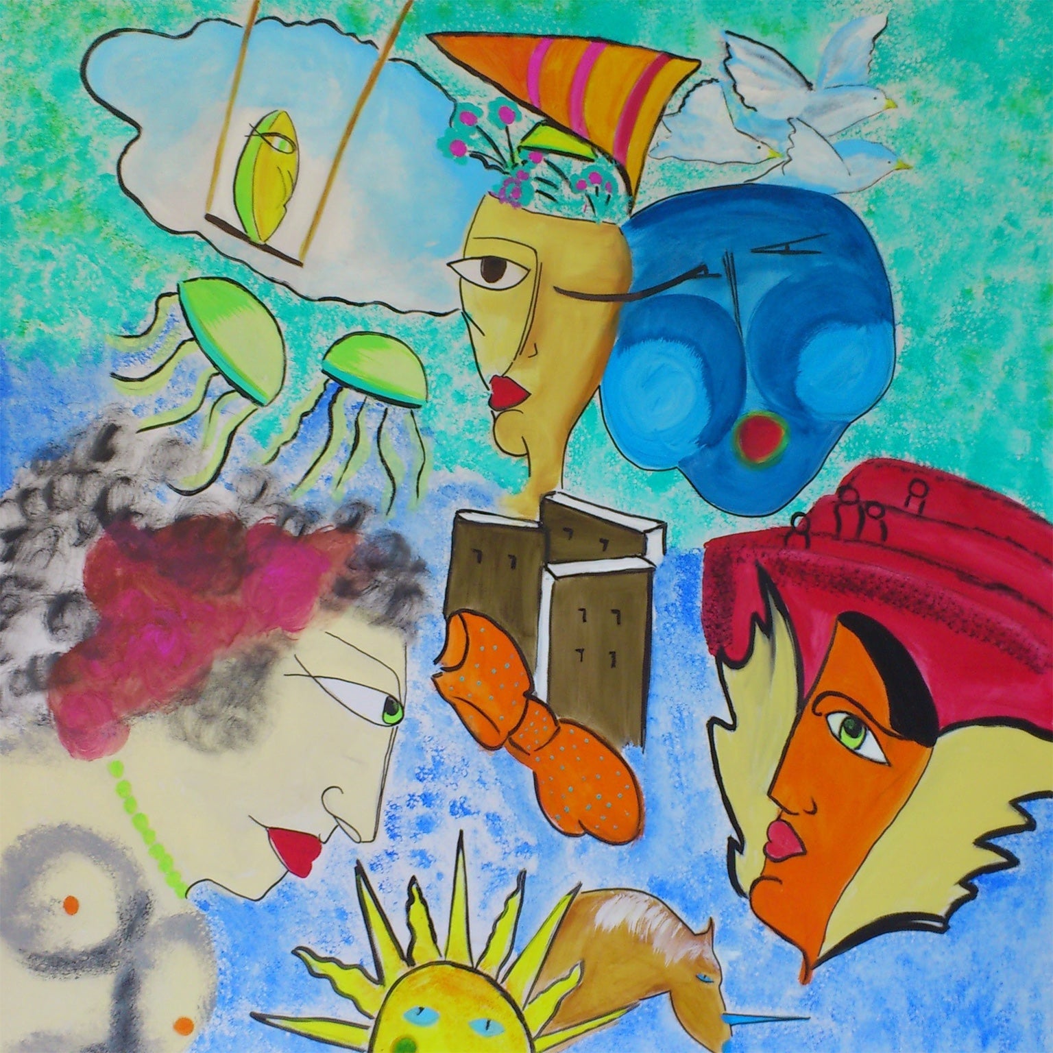 Visages abstraits et émotions colorées de la collection Trounchos, peintures originales de Laure Leprince à télécharger et imprimer.