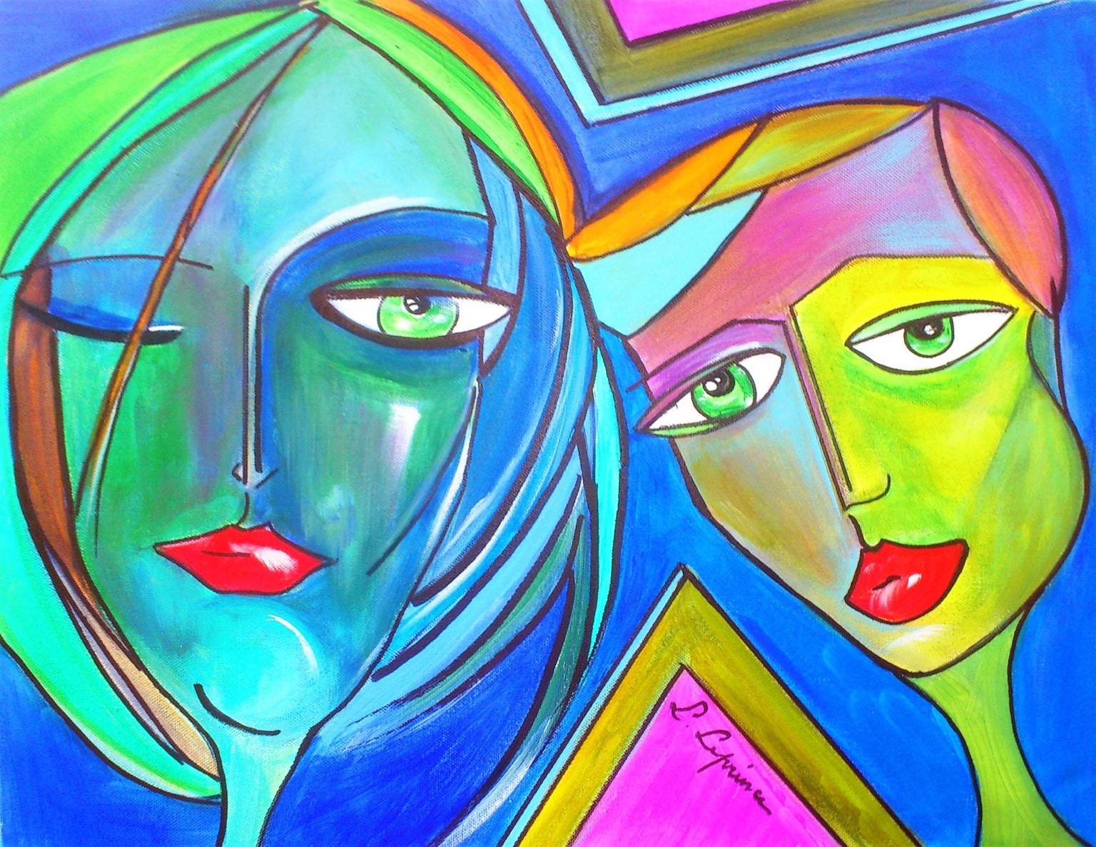Visages abstraits et émotions colorées de la collection Trounchos, peintures originales de Laure Leprince à télécharger et imprimer.