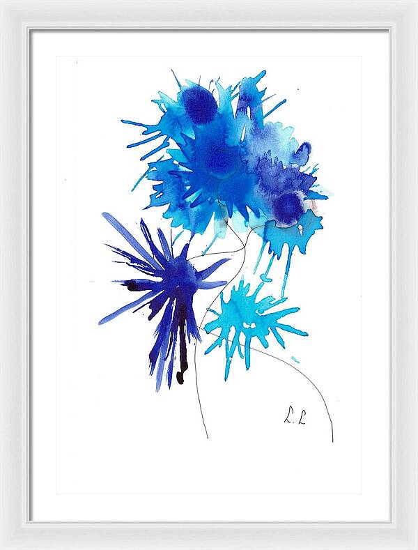 Vibrant Blue Floral Shapes - Framed Print