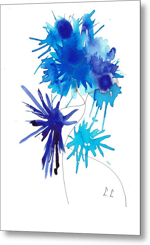 Vibrant Blue Floral Shapes - Metal Print