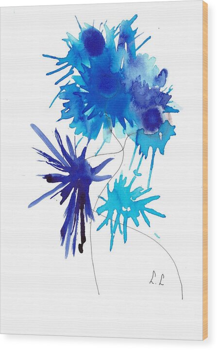 Vibrant Blue Floral Shapes - Wood Print
